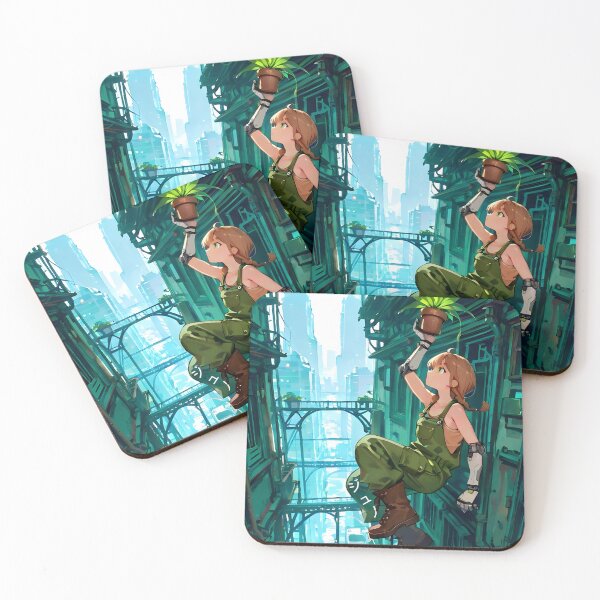 Item preview, JUNO: Vertical City Alleyway Plant Hang | Cute Solarpunk Anime Girl designed and sold by Sytrics.