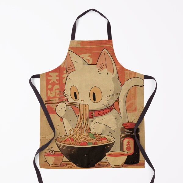 Item preview, Aesthetic Kawaii Cat Eating Ramen - Vintage Japanese Ukiyo-e Style Poster designed and sold by Mangartist07.