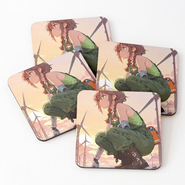 Item preview, JUNO: Giant Wind Turbine Sunset | Cute Solarpunk Anime Girl designed and sold by Sytrics.