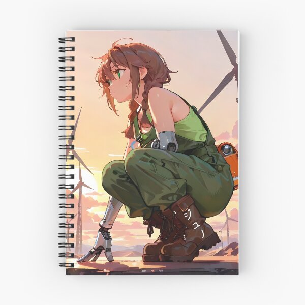 Item preview, JUNO: Giant Wind Turbine Sunset | Cute Solarpunk Anime Girl designed and sold by Sytrics.