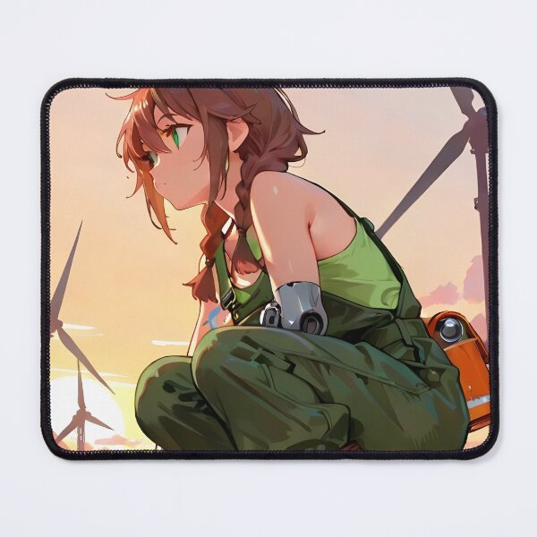 Item preview, JUNO: Giant Wind Turbine Sunset | Cute Solarpunk Anime Girl designed and sold by Sytrics.