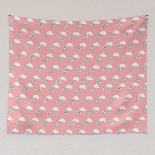 Aperçu de l'œuvre Coussin décoratif mignon à motif de raton laveur endormi et de nuage créée et vendue par FestivityFinds.