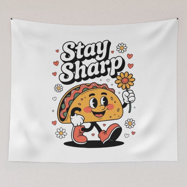 Item preview, Stay Sharp Retro Taco Character Design With Flowers, Smiles, and Positive Everyday Vibes designed and sold by NewUSShop.