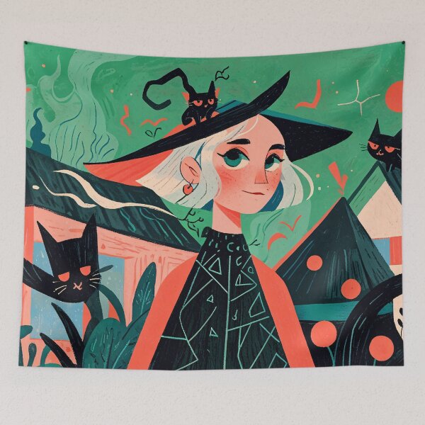 Item preview, Whimsical Witch with Black Cats designed and sold by KiraChie.
