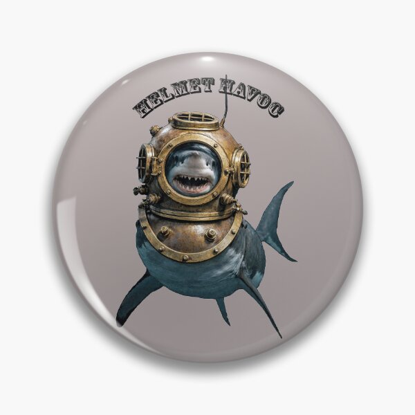 Item preview, Great White Shark Swimming with a Diving Helmet on its Head URM designed and sold by urmaddad.