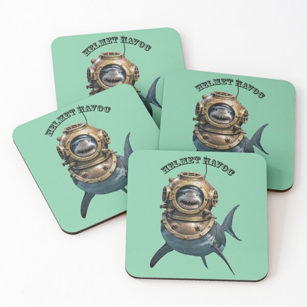 Item preview, Great White Shark Swimming with a Diving Helmet on its Head URM designed and sold by urmaddad.