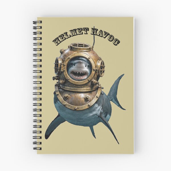 Item preview, Great White Shark Swimming with a Diving Helmet on its Head URM designed and sold by urmaddad.