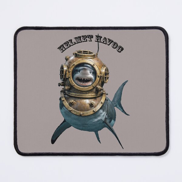Item preview, Great White Shark Swimming with a Diving Helmet on its Head URM designed and sold by urmaddad.
