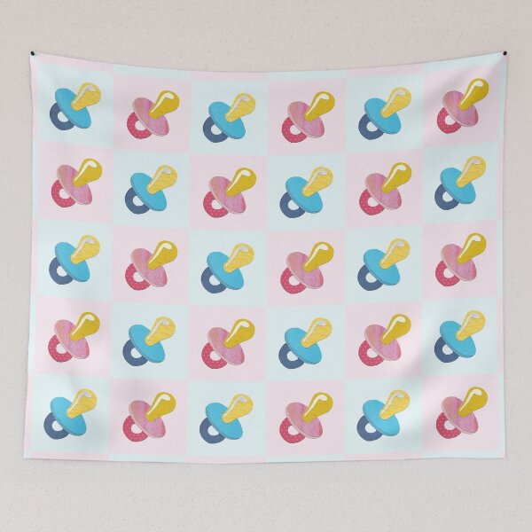 Item preview, Checker Board Gender Reveal Pacifier Baby Paper Collage designed and sold by toowoosh.