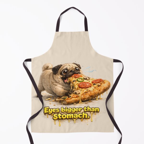 Item preview, Pug Eating Giant Pizza – Funny Dog Meme Artwork “Eyes Bigger Than Stomach” designed and sold by ChubbyGoong.