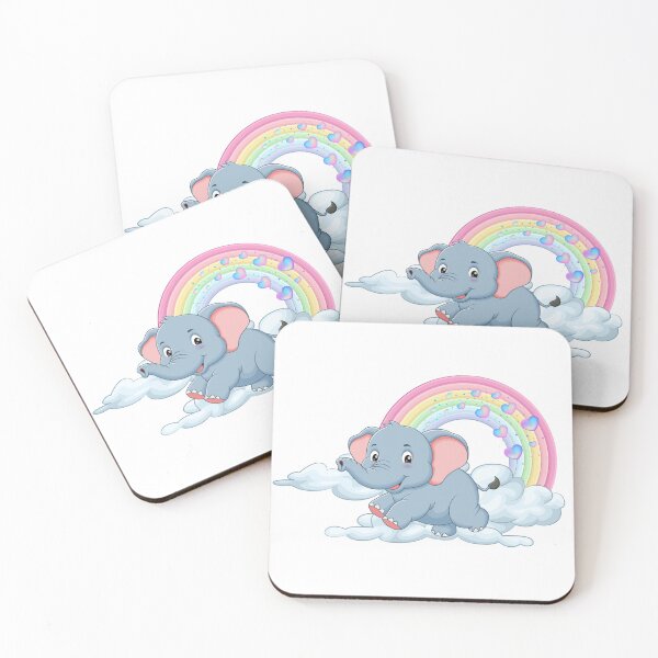 Item preview, Playful Elephant - Cute Blue Elephant Floating on Clouds with Rainbow designed and sold by Love3Happy.