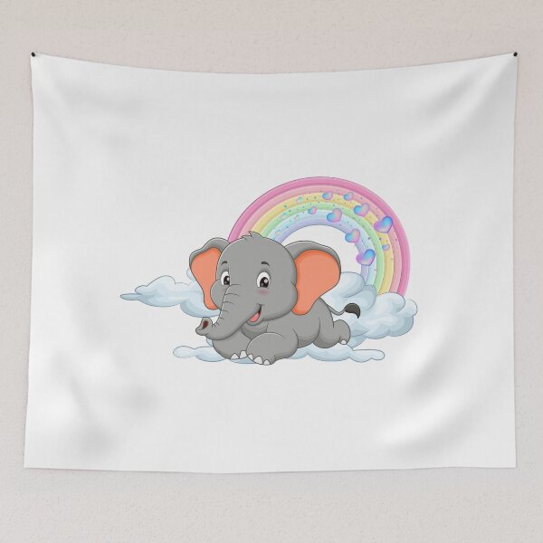 Item preview, Baby Elephant - Cute Gray Elephant Resting on a Cloud with Rainbow designed and sold by Love3Happy.