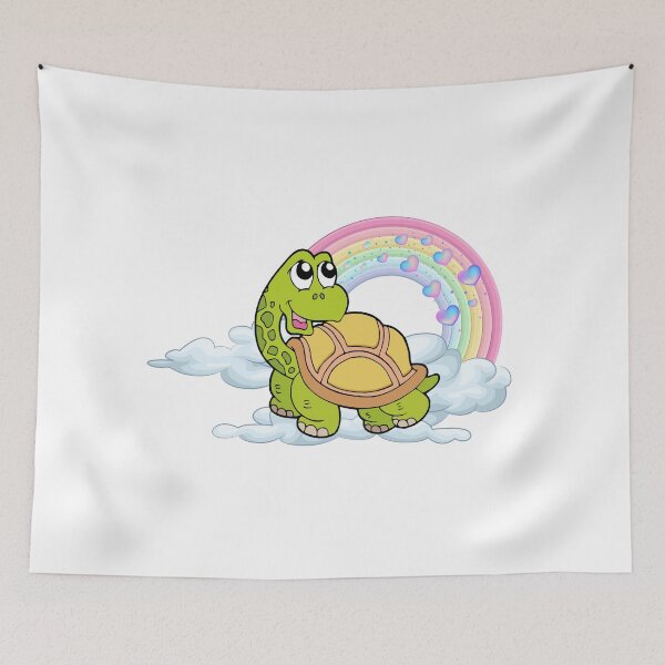 Item preview, Happy Turtle - Cute Green Turtle on Clouds with Pastel Rainbow designed and sold by Love3Happy.