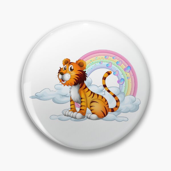 Item preview, Smiling Tiger - Cute Tiger on a Cloud with Rainbow and Hearts designed and sold by Love3Happy.