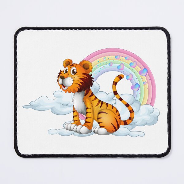 Item preview, Smiling Tiger - Cute Tiger on a Cloud with Rainbow and Hearts designed and sold by Love3Happy.