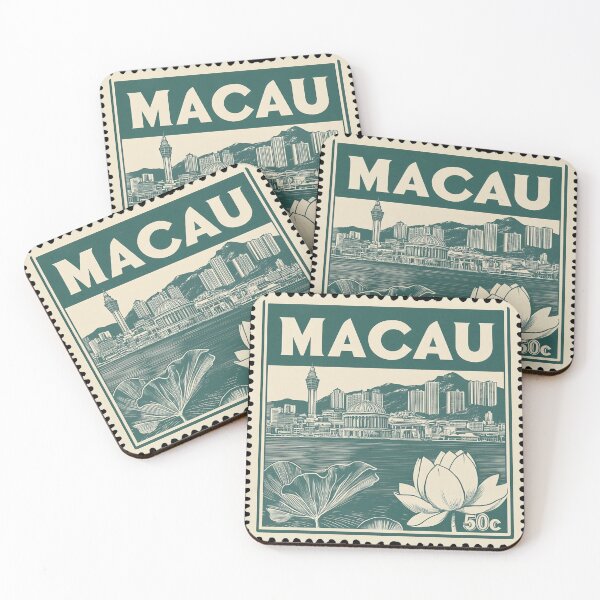Item preview, Vintage Macau Postage Stamp Art - Lotus Flower & Skyline designed and sold by tiigerdad.