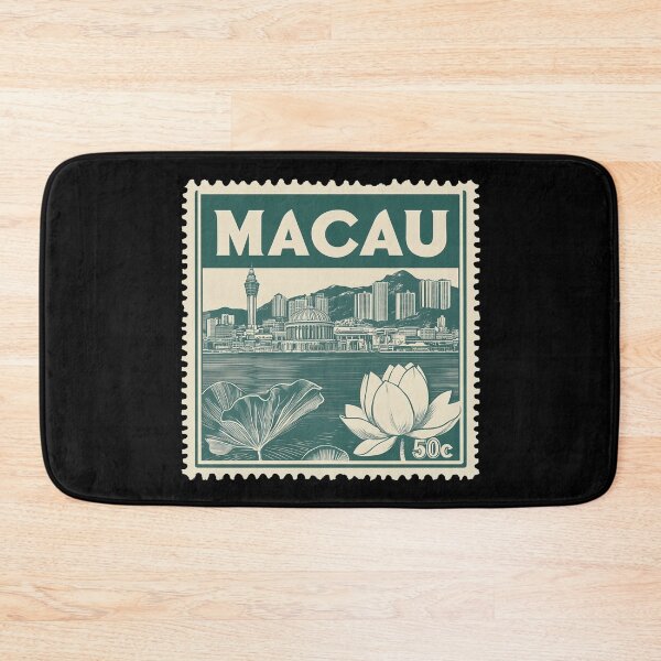 Item preview, Vintage Macau Postage Stamp Art - Lotus Flower & Skyline designed and sold by tiigerdad.