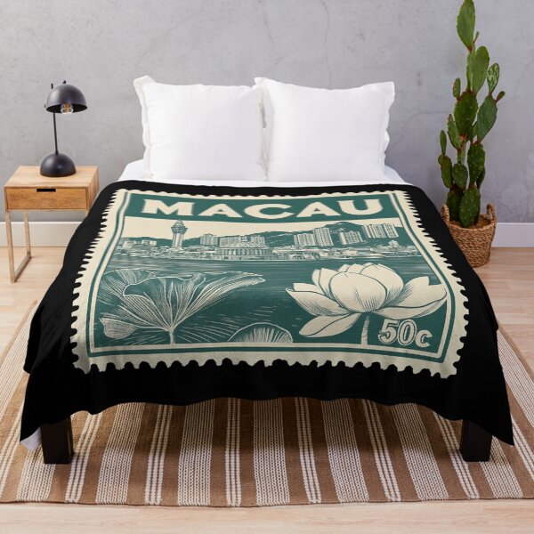 Item preview, Vintage Macau Postage Stamp Art - Lotus Flower & Skyline designed and sold by tiigerdad.