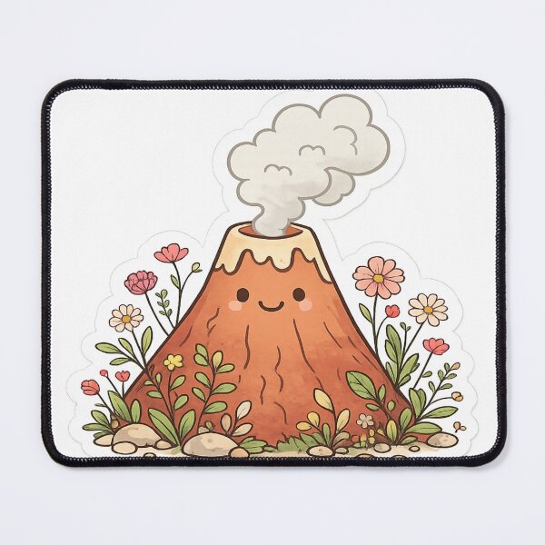 Item preview, Cute Smiling Volcano with Flowers – Kawaii Volcano Illustration, Nature Lover Cartoon Art designed and sold by Globalcitytees.