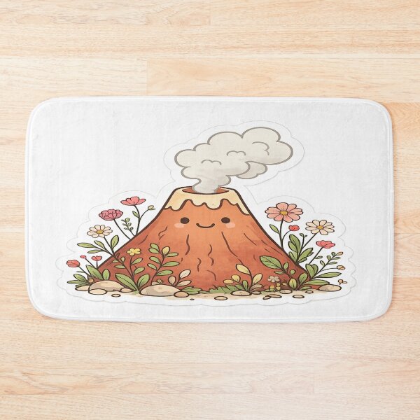 Item preview, Cute Smiling Volcano with Flowers – Kawaii Volcano Illustration, Nature Lover Cartoon Art designed and sold by Globalcitytees.