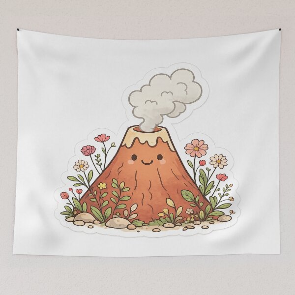 Item preview, Cute Smiling Volcano with Flowers – Kawaii Volcano Illustration, Nature Lover Cartoon Art designed and sold by Globalcitytees.