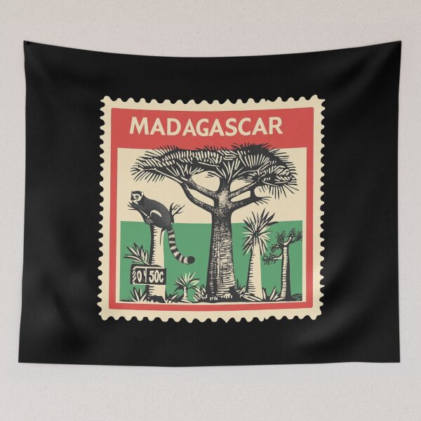 Item preview, Vintage Madagascar Postage Stamp Art - Baobab & Ring-Tailed Lemur designed and sold by tiigerdad.