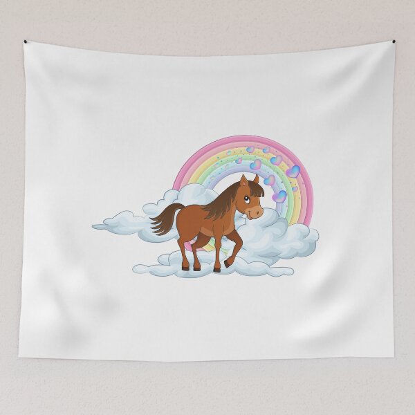 Item preview, Friendly Horse - Cute Brown Horse Walking on Clouds with Rainbow designed and sold by Love3Happy.