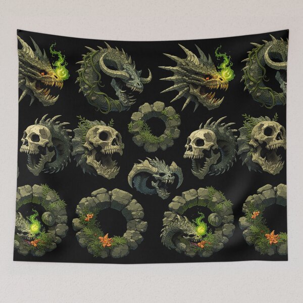 Item preview, Green Dragon Skulls and Bones Pattern designed and sold by Piotrek0001.