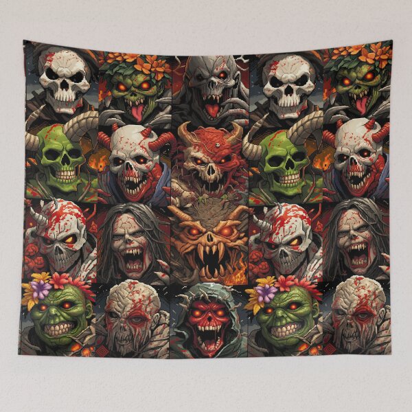 Item preview, Colorful Halloween Skulls and Monsters Grid designed and sold by Piotrek0001.