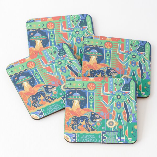 Item preview, Ancient Alien Deity Cosmic Panther Geometric Mural designed and sold by zzz888.