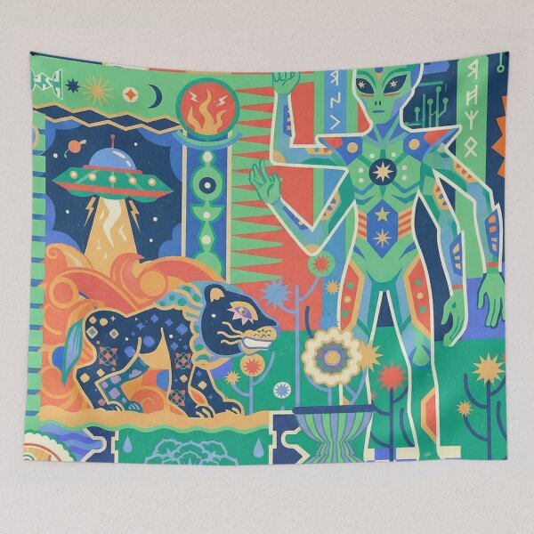 Item preview, Ancient Alien Deity Cosmic Panther Geometric Mural designed and sold by zzz888.