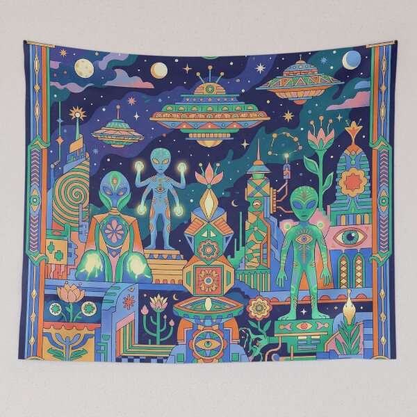 Item preview, Psychedelic Alien City Geometric Tapestry designed and sold by zzz888.