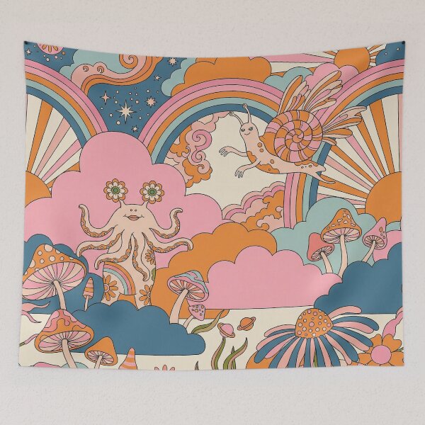 Item preview, Groovy Flying Snail Magic Mushroom Retro Dreamscape designed and sold by zzz888.