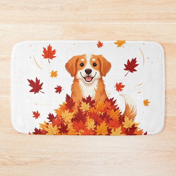 Item preview, Happy Dog in Autumn Leaves designed and sold by i1ovedogs.