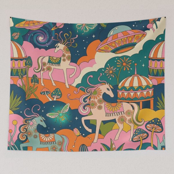 Item preview, Cosmic Carousel Horse Retro UFO Dreamscape designed and sold by zzz888.