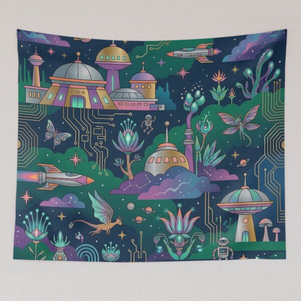Item preview, Futuristic Space City Circuit Board Neon Alien Garden designed and sold by zzz888.