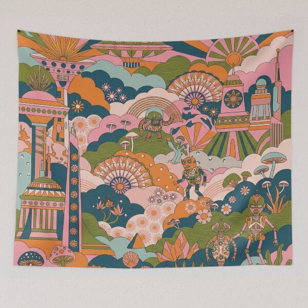 Item preview, Psychedelic Retro Sci-Fi Alien City Robot Garden designed and sold by zzz888.
