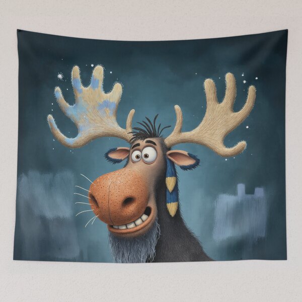 Item preview, Silly Moose with Big Antlers – Funny Whimsical Moose Illustration, Playful Animal Art designed and sold by Whimsical Hug.