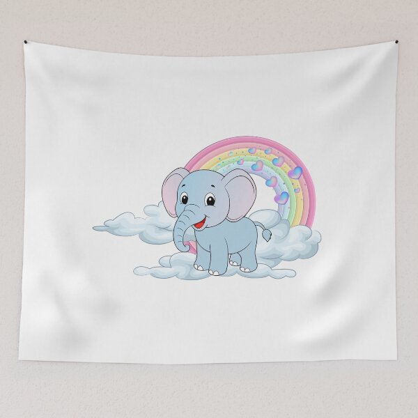 Item preview, Baby Elephant - Cute Blue Elephant on Clouds with Rainbow and Hearts designed and sold by Love3Happy.