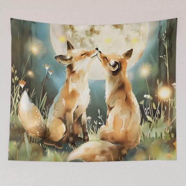Item preview, Fox Couple Watercolor Woodland Love Art designed and sold by WabiSabiSjak.
