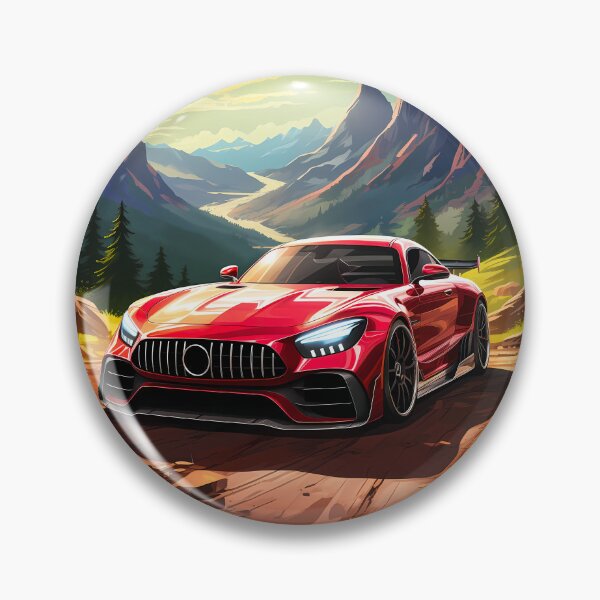 Item preview, Vibrant Red Sports Car Parked On Sunny Mountain Pass Overlook designed and sold by RevUpDesign.