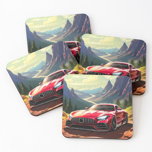 Item preview, Vibrant Red Sports Car Parked On Sunny Mountain Pass Overlook designed and sold by RevUpDesign.