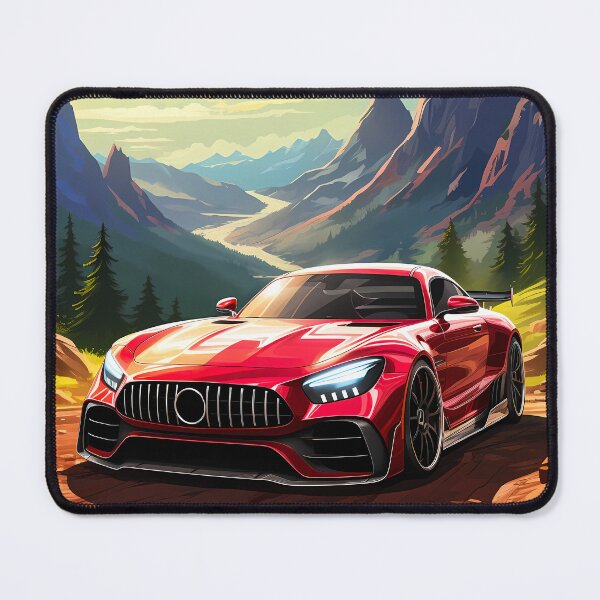 Item preview, Vibrant Red Sports Car Parked On Sunny Mountain Pass Overlook designed and sold by RevUpDesign.