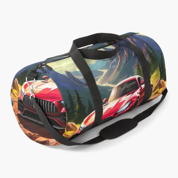 Item preview, Vibrant Red Sports Car Parked On Sunny Mountain Pass Overlook designed and sold by RevUpDesign.