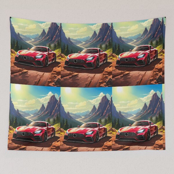 Item preview, Vibrant Red Sports Car Parked On Sunny Mountain Pass Overlook designed and sold by RevUpDesign.