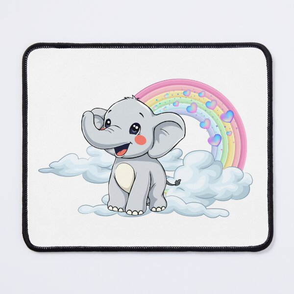 Item preview, Waving Baby Elephant - Cute Gray Elephant on Clouds with Pastel Rainbow designed and sold by Love3Happy.
