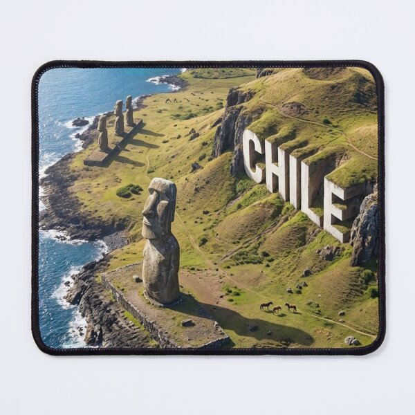 Item preview, Ancient Moai Statues & CHILE Lettering on Rapa Nui Coastal Landscape designed and sold by MyEz Style.