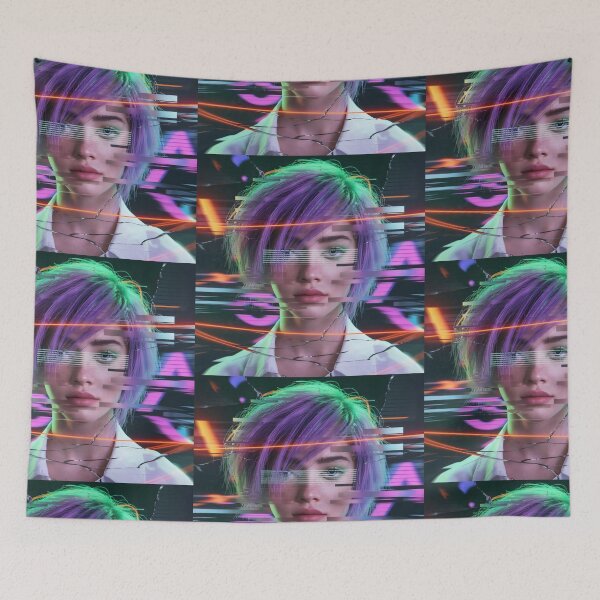 Item preview, Glitchcore Aesthetic Female Portrait Cyberpunk Digital Art designed and sold by SplashTastic.