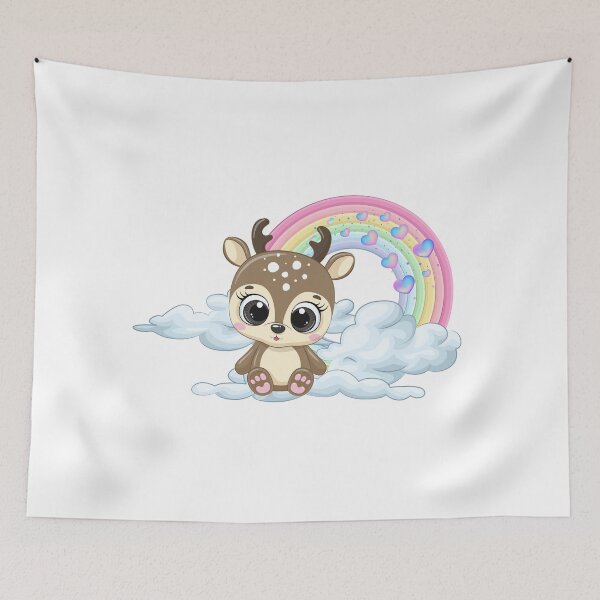 Item preview, Gentle Deer - Cute Spotted Deer on a Cloud with Rainbow designed and sold by Love3Happy.