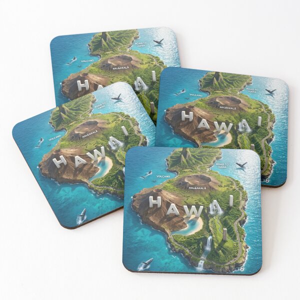 Item preview, Detailed 3D Island Map of Maui, Hawaii, featuring Whales & Volcanoes designed and sold by MyEz Style.